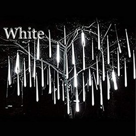 LED Meteor Shower Rain Lights,Drop/Icicle Snow Falling Raindrop 30cm 8 Tubes Waterproof Cascading Lights for Wedding Xmas Home Decor (White)