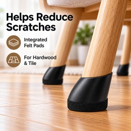 Silicone Chair Leg Caps for Floor Protection – 16 Pack Black Anti-Slip Furniture Feet Covers with Felt Pads for Angled Chair Legs