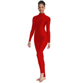OVIGILY Adult High Neck Long Sleeve Dance Unitard for Women Bodysuits Full Body Leotard Spandex Catsuit