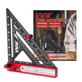 6-in-1 Carpenter Square 7 inch (1/8" Precision) Rafter Square Multi-Purpose Carpenter Tools:Square,Protractor, 1/16" Precision Steel Ruler,Marking Gauge,T-Bevel Gauge,Bubble Level