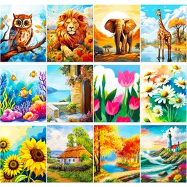 Sherr 12 Pcs Pre Drawn Canvas Pre Printed Canvas Set for Adults Cute Printed to Paint Set Theme Painting for Summer Party Favor(Mixed Styles,8 x 10 Inch)