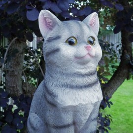 Small Kitten Sculpture Tabby Cat Animal Ornaments Home Garden Decor Statue Two Colours Gift New (Grey)