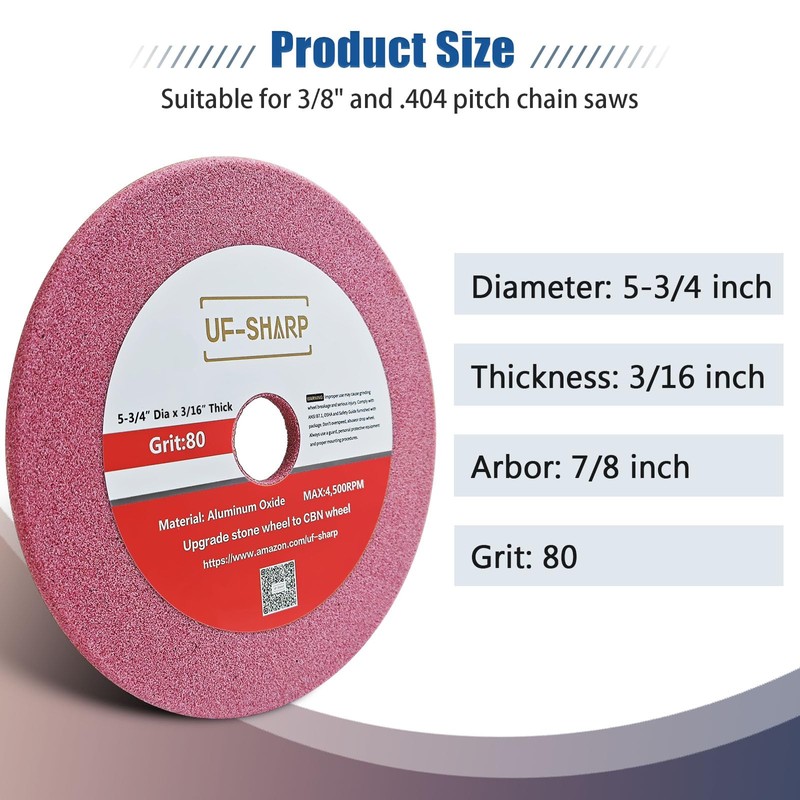 UF-SHARP Chainsaw Sharpener Grinding Wheel, 5-3/4" Dia X 3/16" Thick