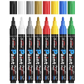 Paint Marker Pens - 8 Colors Permanent Acrylic Markers, Medium Tip, Water Based, Quick Dry, Waterproof Assorted Colors Paint Pen Set for Rock, Wood, Plastic, Metal, Canvas, Glass, Fabric, Mug