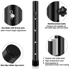 Laowu Table Leg Extenders for Folding Tables, Folding Table Legs Extensions for Straight and Bent Legs, Heavy Duty Steel 4 Levels Adjustable Folding Table Leg Risers, Raise Table Height