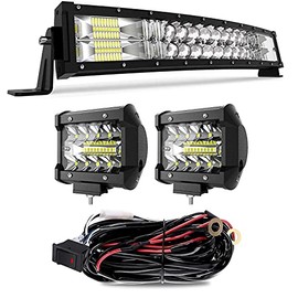 TERRAIN VISION LED Light Bar 22 Inch Curved Led Bar Off Road Light W/ 2pcs 4in 60W LED Pods Fog Lights with Wiring Harness Kit for Jeep Trucks Polaris ATV UTV Boat Light Bars