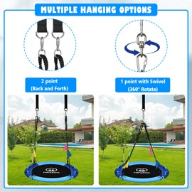 HeyZoo 43 Inch Tree Swing, Saucer Swing Sets for Kids, Come with 360 Degree Swivel and Adjustable Hanging Strap, for Outdoor, Blue and Cerulean