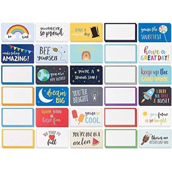 Best Paper Greetings Lunch Box Notes, 60-Pack of Inspirational and Encouraging Cards for Kids, 30 Designs, 10.2 x 5.8 cm Each