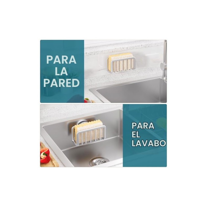 TAILI Soporte de esponja plateado para fregadero de cocina con