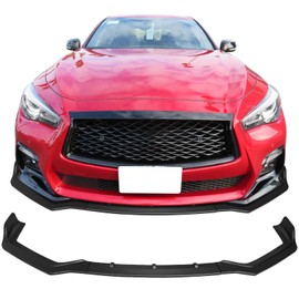 IKON MOTORSPORTS, Front Bumper Lip Compatible with 2018-2024 Infiniti Q50 Sport Models, Matte Black PP 3PCS Add-On Front Lip Spoiler Splitter, 2019 2020 2021