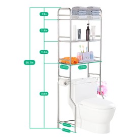 susunnus Over The Toilet Storage 3 Tier S,Bathroom Shelves Over Toilet,Freestanding Space Saver with Toilet Paper Holder,Stainless Steel,Pragmatic, Sturdy,Waterproof,Silver