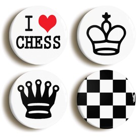 CHESS BADGE BUTTON PIN SET (Size is 1inch/diameter) KING QUEEN BOARD