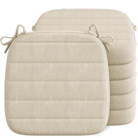 Codi Chair Cushions for Dining Chairs Set of 6, Kitchen and Indoor Room Seat Cushion | 16x17 inch, with Ties and Washable Covers, Beige - 6 Pack
