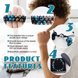 Yitexin 10 mm Tiger Eye Bracelet Men, Beaded Bracelets for Women, Adjustable Healing Crystal Bracelet, Black Obsidian Chakra Bracelet for Yoga Protection Energy Good Luck, tiger eye