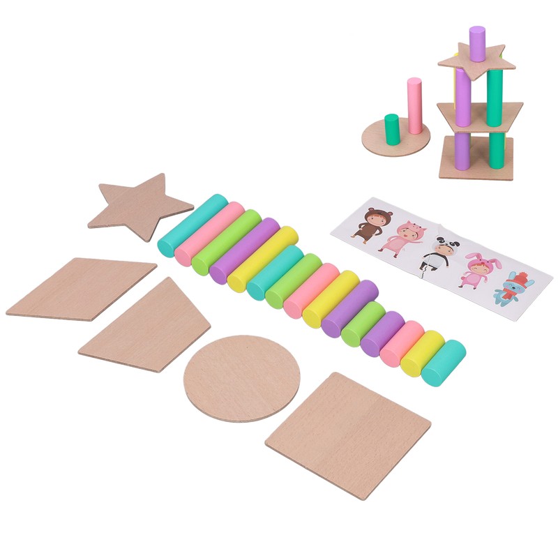 Wooden Tower Stacking Game Wooden Montessori Building Blocks Educational Desktop