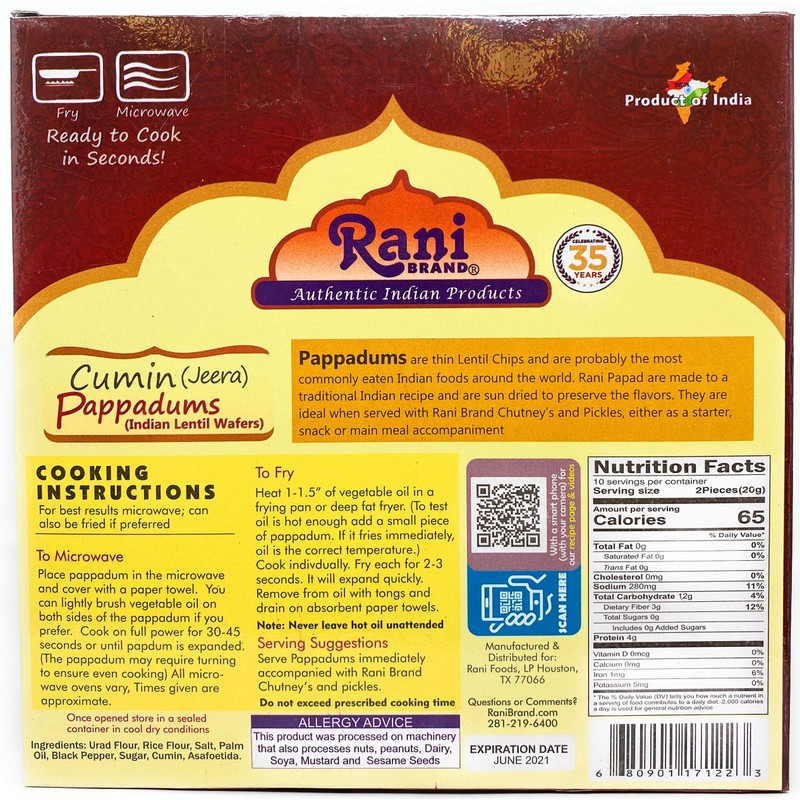 Rani Pappadums (Indian Lentil Wafer Snack) Jeera Papad (Cumin) 7