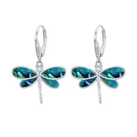 Opal Dragonfly Earrings 925 Sterling Silver Dragonfly Pendant Earrings Cute Dragonfly Jewellery Christmas Gifts for Women Girls Children, Sterling Silver, Cubic Zirconia