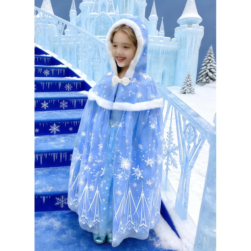 PURFEEL Girls Luxurious Velvet Snowflake Cape Kids Princess Hooded Cloak
