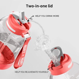 LHHW 1.5 L Water Bottle with Time and Straws, Dog Drinking Bottle for Travelling, BPA-Free Tritan Material, Best Accessories for Sports, Fitness, Running, Hiking (Grapefruit Red)