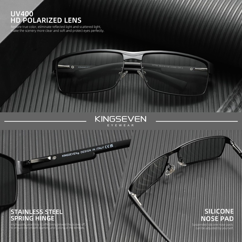 KINGSEVEN Fashion Photochromic Sunglasses Men Women Polarised Aviator Sunglasses Square