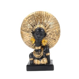 Dwelloria African Lady Bust Statue with Golden Headwrap – Resin Tribal Woman Sculpture for Home Decor, Black and Gold Figurine for Shelf, Table, Office, Living Room, Gifts for Women