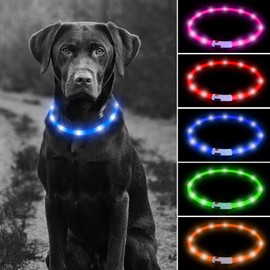 HIGO LED Dog Collar Light, USB Rechargeable Light Up Collars, Silicone DIY Cuttable Glowing Safety Collar for Your Small Medium Large Dogs (Blue)