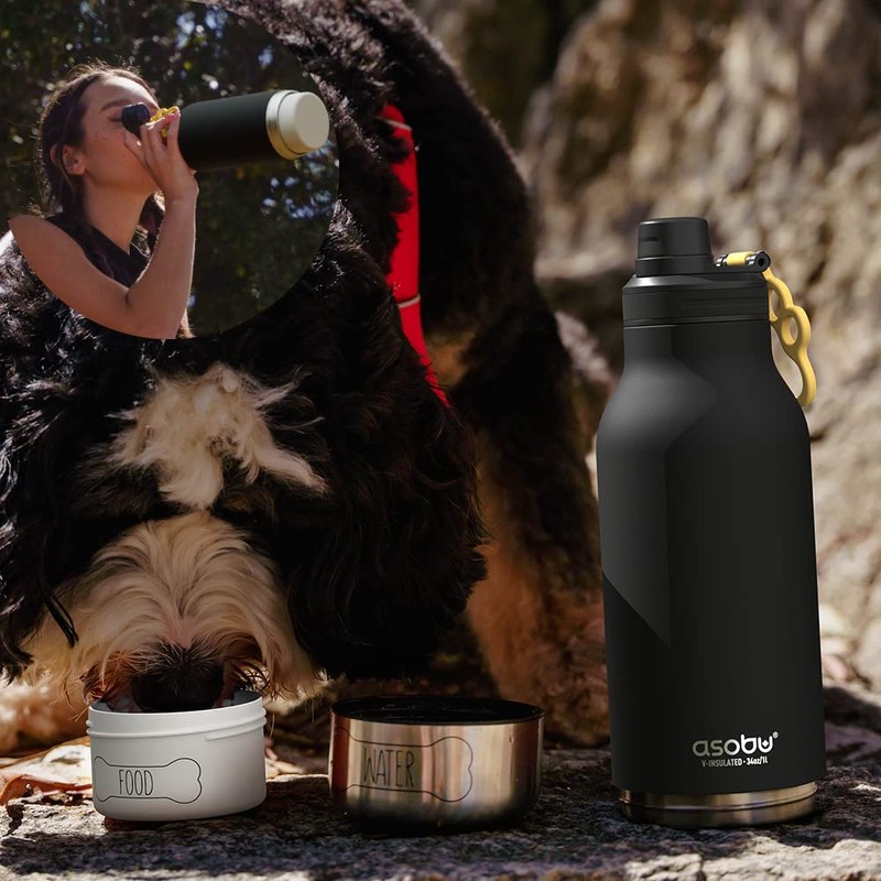 Asobu - Dog Bowl Buddy - Edelstahlflasche with 2 Näpfen