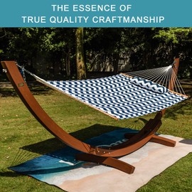 Lazy Daze Hammocks 12 FT Double Quilted Fabric Hammock with Spreader Bars and Detachable Pillow, 2 Person Hammock for Outdoor Patio Backyard Poolside, 450 LBS Weight Capacity, Blue Chevron