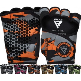 RDX Weight Lifting Gloves Grips, Gym Fitness Workout, Anti Slip Ventilated Open Back Gripper, Strength Training HIIT Exercise Deadlift, Men Women Cycling Rowing Climbing Hanging Pull Ups Gymnastics