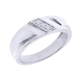 Men's 925 Sterling Silver 3-Stone Diagonal Set Diamond Wedding Band, Size 14