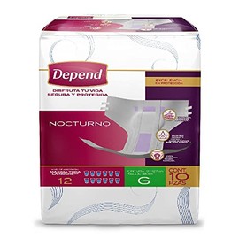 Depend Nocturno, Pañal para Adulto, Grande, 10 Piezas