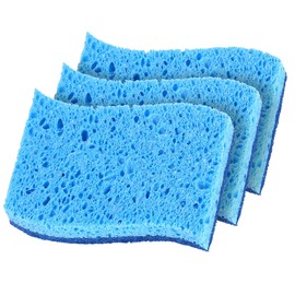 Superio Non-Scratch Cellulose Sponge Kitchen Scrub Sponges with Scouring Pad Set, Good for Non-Stick Cookware Frying Pan, Pot, Counter Top, Sink Scrubbing, Kitchen Scrubbers, Pack of 3, Blue