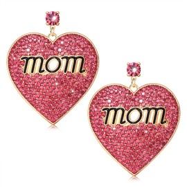 Mother's Day Earrings Rhinestone Letter “mom” Heart Dangling Earrings for Women Hypoallergenic Statement Mom Dangle Drop Earrings Jewelry Mother's Day Birthday Gifts for Her Mom Grandmother