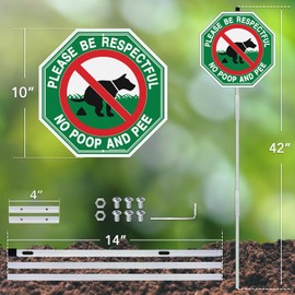 Faittoo No Peeing No Pooping Dog Sign with 42" Stake for yard, 2-Pack 10"x10" Rust Free Heavy Aluminum, Reflective, Fade Resistant, 2 pre-drilled holes, Includes Matching Screws & Wrench