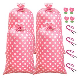 Mezchi 4 Pack 70 x 40 Inch Extra Large Jumbo Bike Gift Bag, Oversize Plastic Big Gift Bags with Ropes and Flower Tags for Baby Shower, Birthday Party Favors(Pink Polka Dot)