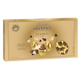 Confetti Maxtris Ciocomandorla Classico Oro, Cioccolato Bianco e Fondente con Mandorle Tostate, Gluten Free, Forma Ovale, Rivestimento Lucido Oro, 500 g