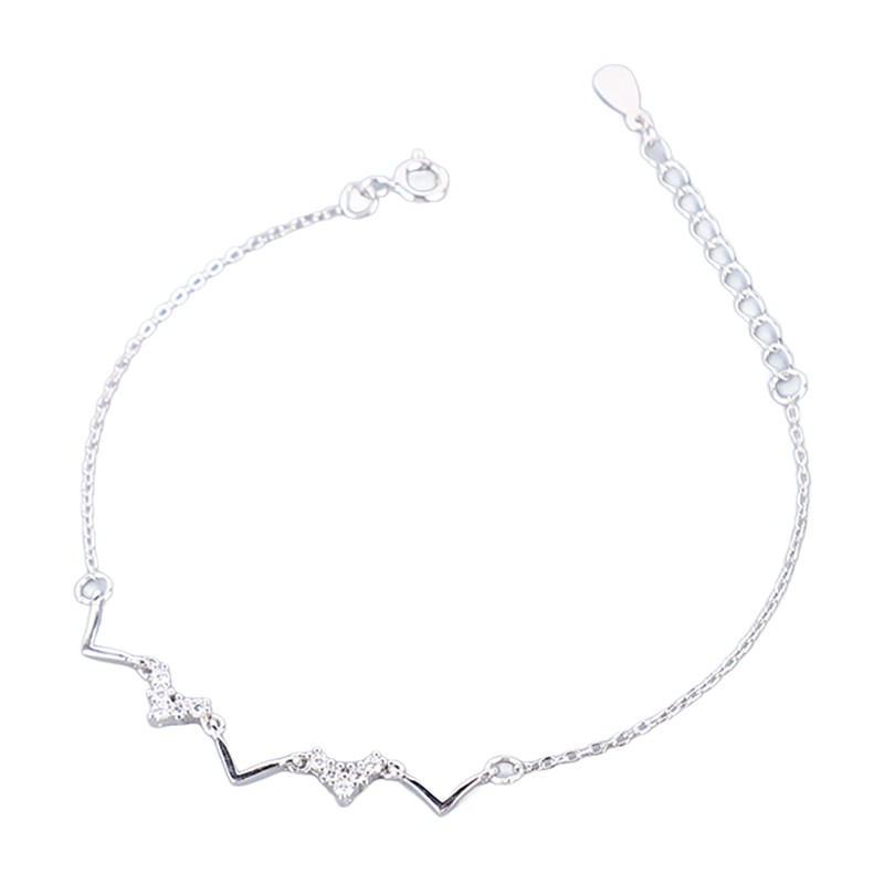 S925 Sterling Silver Heartbeat Wave Bracelet Geometric Wave Bling Fine