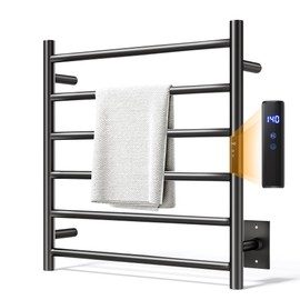 AquivaCoast Towel Warmer Rack, Heated Towel Racks for Bathroom, Wall Mounted Towel Warmer, Stainless Steel 6-Bars Drying Rack with Intelligent Touch Screen Timer, Matte Black