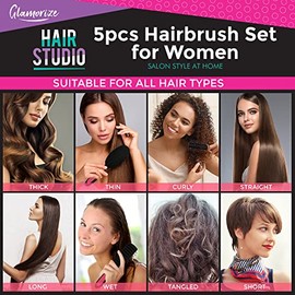 SOL 5pk Hair Brush Set for Women - Paddle, Round and Vented Brushes