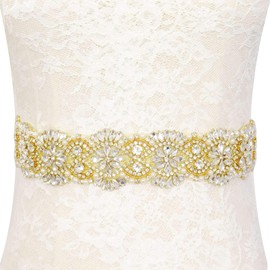 Pardecor Rhinestone Belt Women Belt Wedding Dress Gold Sash Crystal Applique Bridal Belt Bridal Gowns Sash Beaded Trim Bridesmaid Sash Perfect for Wedding