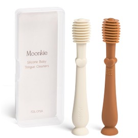 Moonkie Baby Tongue Cleaner, Toddler Toothbrush, Baby Oral Cleaner Newborn Kit for 3 Months+, 2 Pcs (Clay/Ivory)