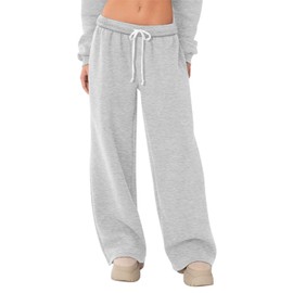 HeSaYep Women's Fleece Lined Sweatpants Wide Leg Baggy High Waisted Sweat Pants Drawstring Lounge Trousers Y2K Straight Leg Sherpa Pants Grey S