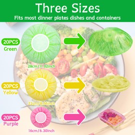 PIWOSGOL Pack of 60 Elastic Food Storage Bags, Food Covers for Food, Reusable Colourful Cling Film, for Vegetables, Fresh Protection, BBQ, Hotel Shower Cap