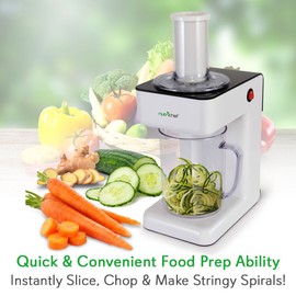 NutriChef Electric Food Chopper-Zoodle Maker-3-in-1 Vegetable Processor,Fruit Cutter,Spiral Shredder Machine,Veggie Spaghetti&Noodle Maker,Includes 3 Cutting Blades,Food Plunger&1.2L Bowl