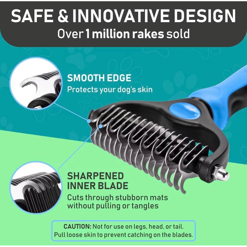Pet Grooming Brush, Double-Sided Deshedding Tool, Undercoat Rake for Dogs