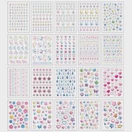 Zolarkar Collage Material Flake Seals, 20 Pieces, 1 Piece, Sticker Book, Collage, Translucent, PET; Waterproof, Cute Decorative Materials such as Star-shaped, Flowers, Flower Lines, Hearts, Water