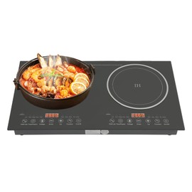 Double Induction Cooktop, 2600W Portable Electric Induction Cooker Ceramic Cooktop 2 Burners, Countertop and Built-in Induction Burners Stove Hot Plate w/Digital LCD Display, Safety Lock & Timer