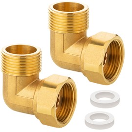 Pack of 2 Brass Movable Screw Connections, 1 Inch Brass Angle 90°, 1 Inch Male x 1 Inch Female Screw Connection Made of Brass, DN25 90 Degree Angle Fitting for Water Installations and Central Heating