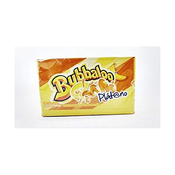 Bubbaloo Platano Banana Authentic Mexican Candy Gum 1 Pack of 50pcs with Free Chocolate Kinder Bar Included