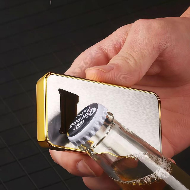 Kynzaro 2-Pack Magnetic Fridge Bottle Opener, Gold Bar Design with